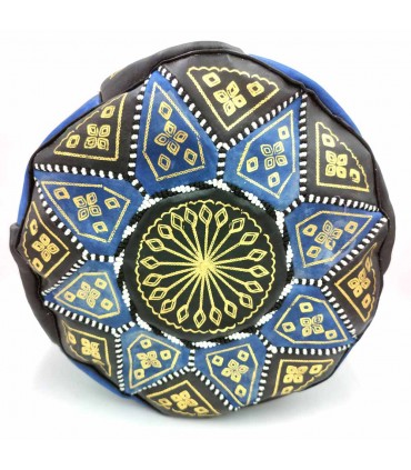 Puff árabe 100% couro - artesanato marroquino cor azul - modelo Aswad Azrak