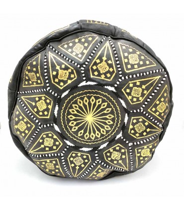 Arabian Puff Leather 100% - Color Black Moroccan Craftsmanship - Model Aswad kaamil