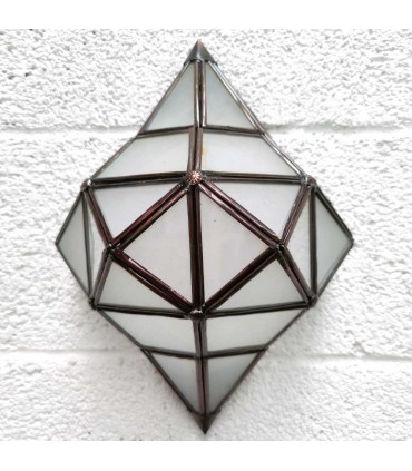 Aplique Pantalla Artesanía Marroquí Metal y Cristal - Color Cobre y Blanco - Modelo Yahra Serie Sable