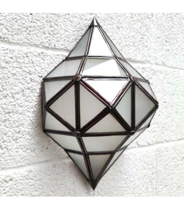 Wandleuchte Marokkanische Handwerkskunst aus Metall und Glas - Farbe Kupfer und Weiß - Serie Yahra Model Sable