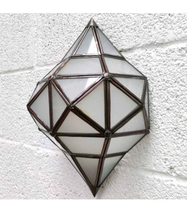 Aplique Pantalla Artesanía Marroquí Metal y Cristal - Color Cobre y Blanco - Modelo Yahra Serie Sable