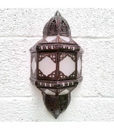 Wall Lamp Moroccan Craftsmanship Metal and Glass - Color Copper and White - Nahr Model Sable Series