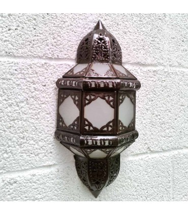 Wall Lamp Moroccan Craftsmanship Metal and Glass - Color Copper and White - Nahr Model Sable Series
