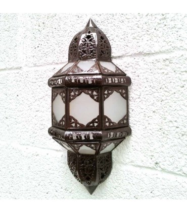 Candeeiro de parede Artesanato marroquino Metal e Vidro - Cor Cobre e Branco - Nahr Modelo Série Sable