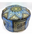 Arabian Puff 100% Leather - Blue Color Moroccan Craftsmanship - Aswad Azrak Model