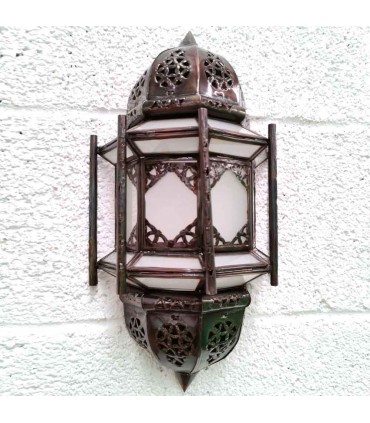 Candeeiro de Parede Artesanato Marroquino Metal e Vidro - Cor Cobre e Branco - Modelo Fasia Series Sable