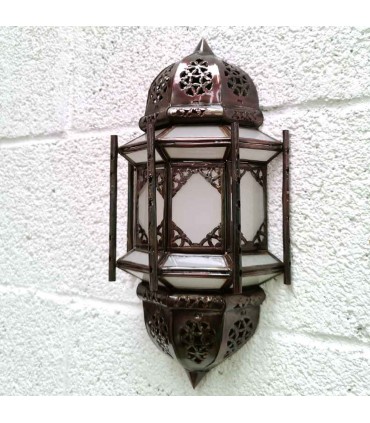 Candeeiro de Parede Artesanato Marroquino Metal e Vidro - Cor Cobre e Branco - Modelo Fasia Series Sable