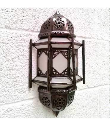 Candeeiro de Parede Artesanato Marroquino Metal e Vidro - Cor Cobre e Branco - Modelo Fasia Series Sable