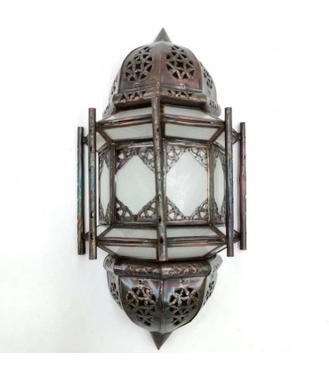 Aplique Pantalla Artesanía Marroquí Metal y Cristal - Color Cobre y Blanco - Modelo Fasia Serie Sable