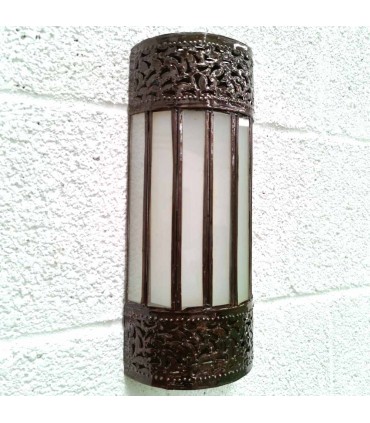 Applique Artisanat Marocain Métal et Verre - Couleur Cuivre et Blanc - Modèle Nisfun AbiadSable Série