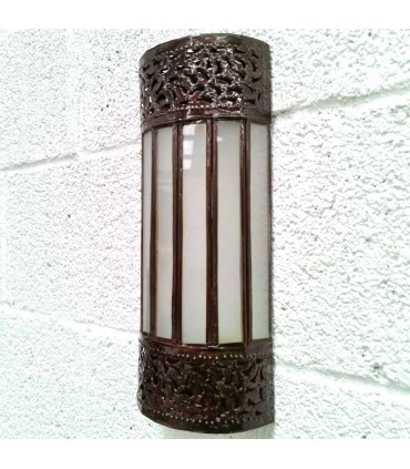 Candeeiro de Parede Artesanato Marroquino Metal e Vidro - Cor Cobre e Branco - Modelo Nisfun AbiadSable Series