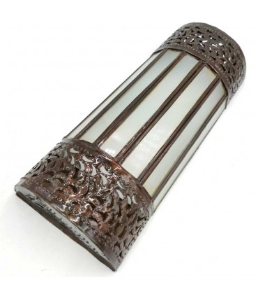 Lampada da Parete Artigianale Marocchino Metallo e Vetro - Colore Rame e Bianco - Modello Nisfun Serie AbiadSable