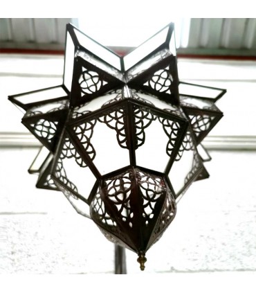 Plafonnier Artisanat Marocain Blanc et Cuivre - Série Sable - Modèle Najma Abiad