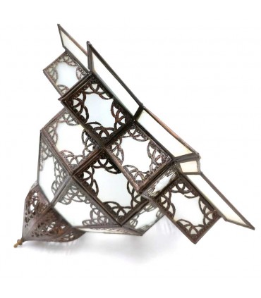 Plafonnier Artisanat Marocain Blanc et Cuivre - Série Sable - Modèle Najma Abiad