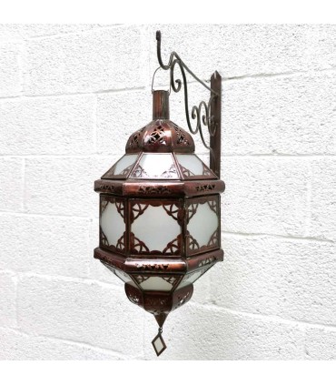 Lampara de Techo Artesanía Marroquí Blanco y Cobre - Serie Sable - Modelo Nahr