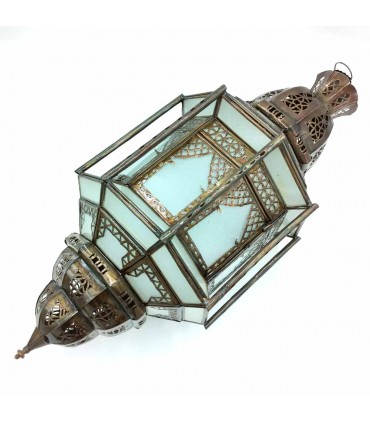 Plafonnier Artisanat Marocain Blanc et Cuivre - Série Sable - Modèle Samai Saguir