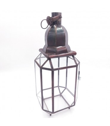 Lampara Farol Marroquí Estilo Andalusí - Cristal Transparente - Artesanía Fez - Modelo Fezi El-Abiad