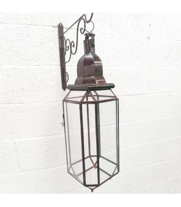 Lampada Lanterna Marocchina Stile Andaluso - Vetro Trasparente - Artigianato Fez - Modello Fezi El-Abiad