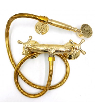 Torneira de chuveiro marroquina latão dourado decorada artesanato marroquino modelo Marrakech