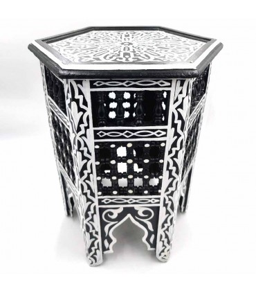 Wooden Side Table with Lattice - Moroccan Crafts - SARABIA ASWAD Model