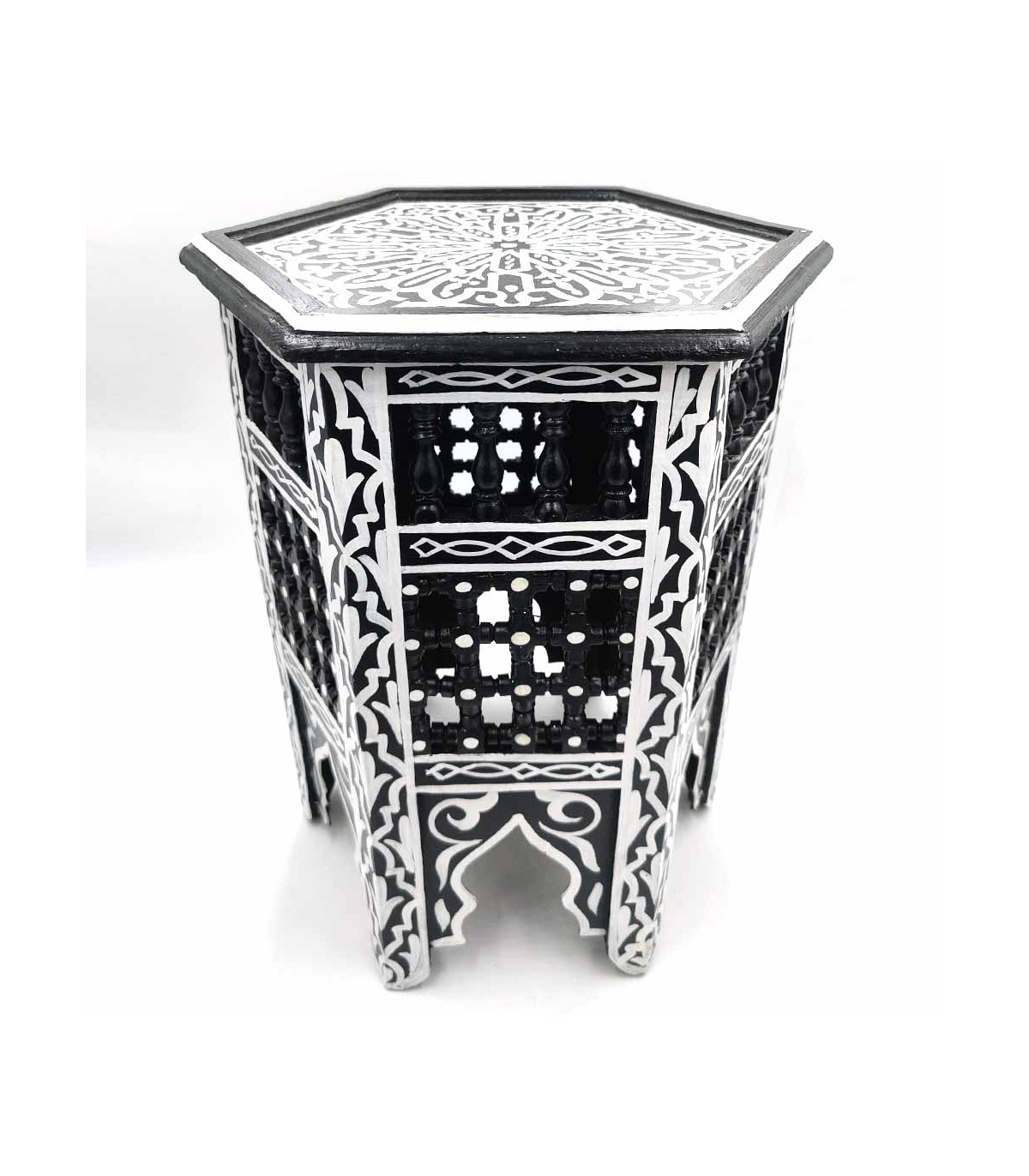 Table D'Appoint Hexagonale GUELIZ – Bois Clair Et Verre – Artisanat Marocain