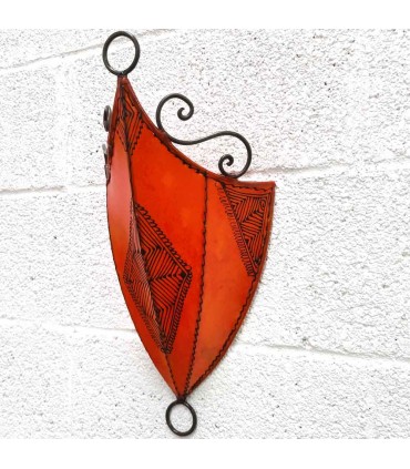 Aplique Pared Pantalla Piel Naranja Decorado con Henna Artesanía Marroquí Modelo Aldurue