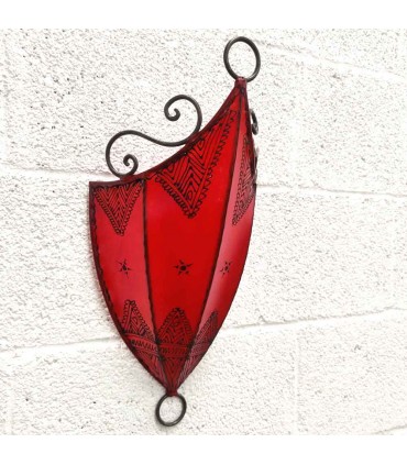 Applique Paravent en Cuir Rouge Décoré au Henné Artisanat Marocain Modèle Aldurue