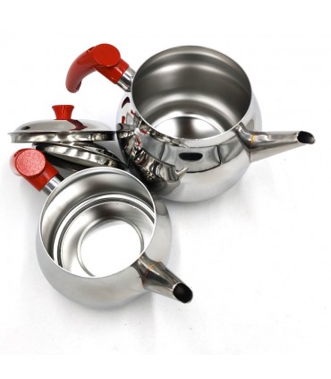 Set of 2 Eminox Globe Medium Steel Turkish Teapots