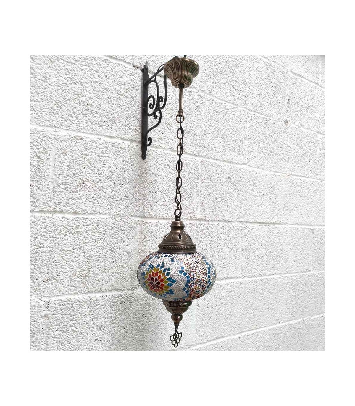 Plafonnier Mosaïque Marocaine/Turque - Laiton Antique & Verre Coloré - Ampoule LED Incluse