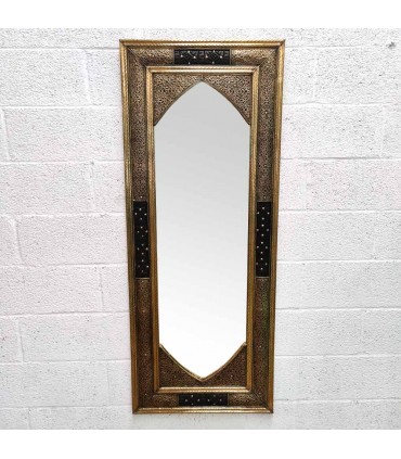Miroir Doré Marocain 150x60cm Artisanat Bois Sculpté et Métal Embossé Modèle Ainun