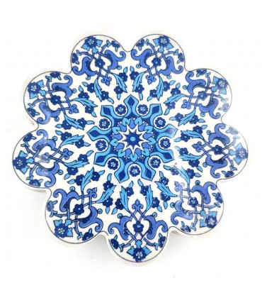 Trivet de cerâmica turca azul branco sortido modelo ASHAR 2