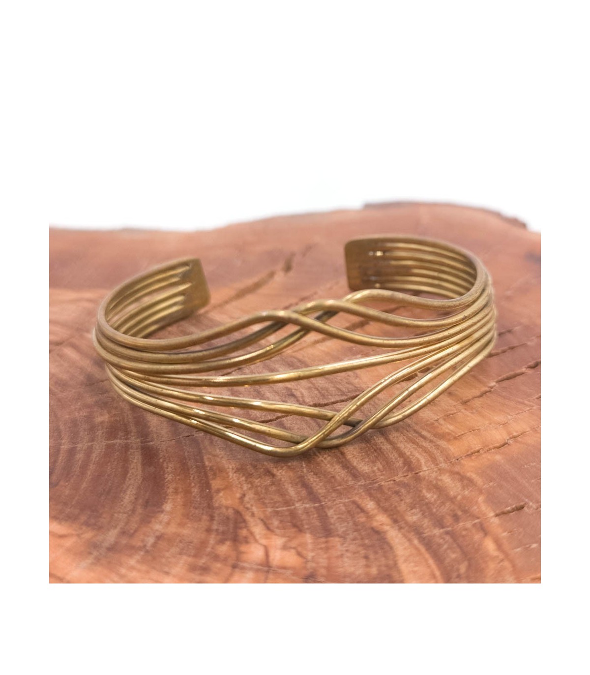 Bracelet Artisanal Rigide En Laiton - Modèle Ouvert - Occasion En Bon état D'usage