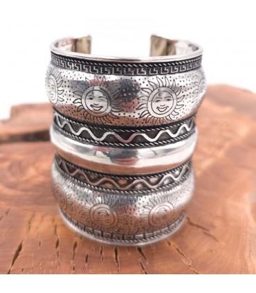 Bracelet Métal Artisanat Indien Style Mandala Soleil Tibétain