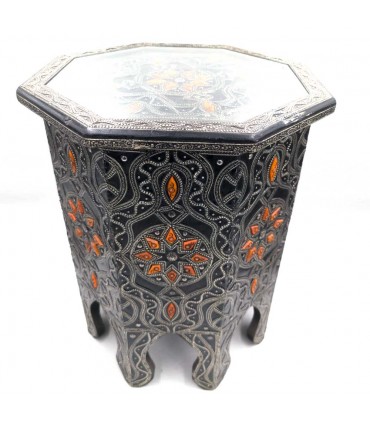 Moroccan Auxiliary Table Bone Wood and Embossed Alpaca Merzouga Model