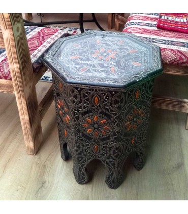 Table d'appoint marocaine en bois d'os et alpaga gaufré modèle Merzouga