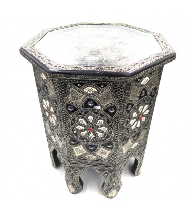 Moroccan Auxiliary Table Bone Wood and Embossed Alpaca Merzouga Model