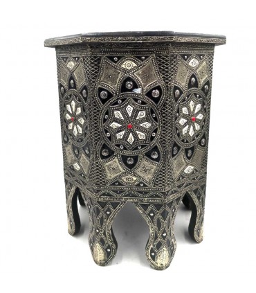 Moroccan Auxiliary Table Bone Wood and Embossed Alpaca Merzouga Model