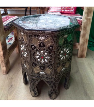 Table d'appoint marocaine en bois d'os et alpaga gaufré modèle Merzouga