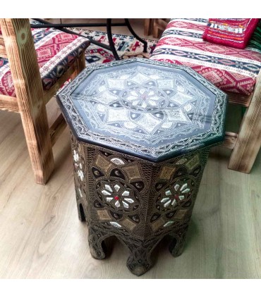 Table d'appoint marocaine en bois d'os et alpaga gaufré modèle Merzouga
