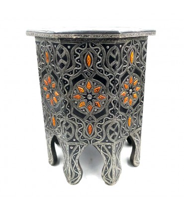 Moroccan Auxiliary Table Bone Wood and Embossed Alpaca Merzouga Model