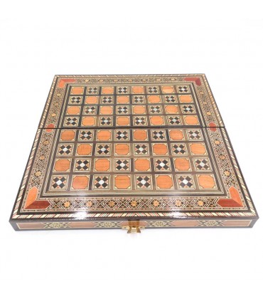 Jeu d'échecs pliant jeu + copeaux de bois (marqueterie de Syrie)