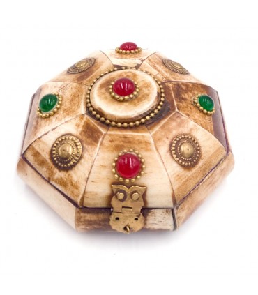 Indian Handicrafts Bone Box achteckig mit Samt Adhamu Modell 1