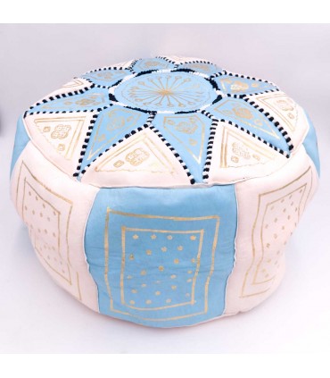 Couro puff árabe 100% - artesanato marroquino azul celeste - modelo Laun Samawi