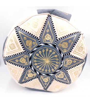 Cuir Arabe Puff 100% - Gris Artisanat Marocain - Modèle Laun Ramadi