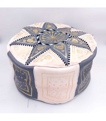Cuir Arabe Puff 100% - Gris Artisanat Marocain - Modèle Laun Ramadi