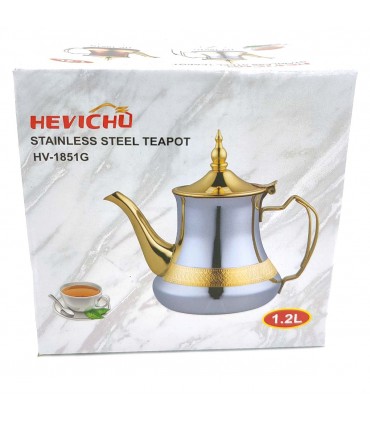 Edelstahl-Induktions-Teekanne im arabischen Stil, Modell Hevicho, Gold und Silber