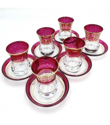 Set Gioco 6 Bicchieri da Tè Turco con Piattini - Artigianato Turco - Decorazione Araba - Modello Samaui