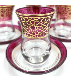 Set Gioco 6 Bicchieri da Tè Turco con Piattini - Artigianato Turco - Decorazione Araba - Modello Samaui