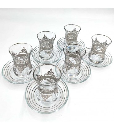 Set 6 Turkish Tea Glasses with Saucers - Turkish Crafts - Turkish Decoration - Antara Model