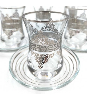 Set 6 Turkish Tea Glasses with Saucers - Turkish Crafts - Turkish Decoration - Antara Model